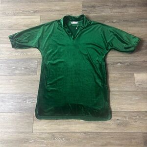 Caryn Lawn Betsy Collar Velvet Shirt Dress One Size Forest Green Holiday NWOT